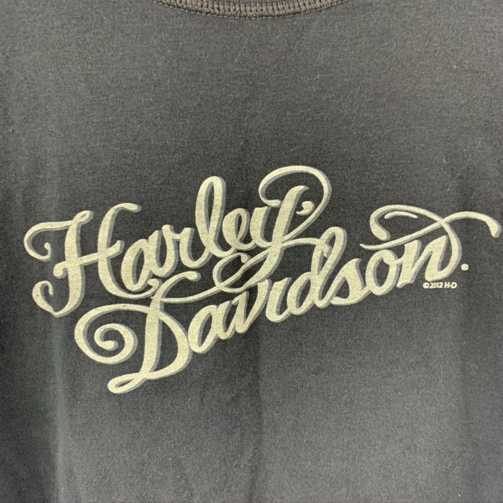 HARLEY davidson short sleeve top with laced back Sz L - Picture 2 of 12